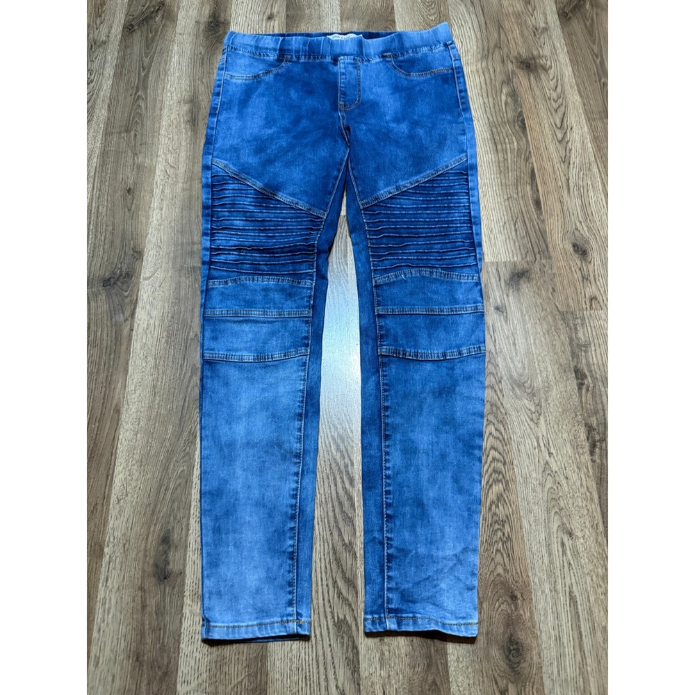 Peek A Boot Moto Jeggings Women Large Blue Denim Pull On Skinny Biker Excellent